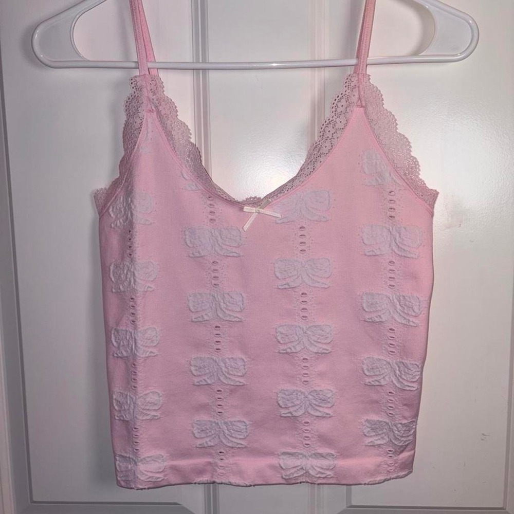 Vital Life Pink Seamless Bow Cami Top Coquette Lace Trim (UO Style)  Size-M